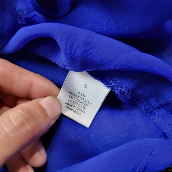 Royal Blue Sheet Top From PacSun Sheer Long Sleeve Collar Woman's Small - Picture 2 of 7